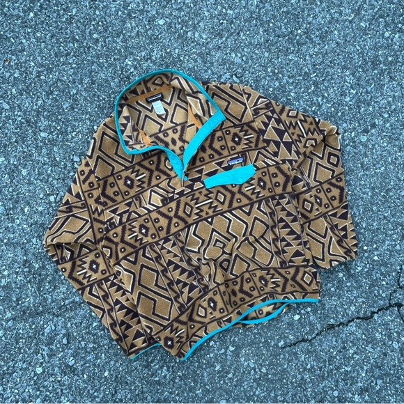 Patagonia Men's Synchilla Brown Aztec Fleece Snap T Pullover Size M - Picture 2 of 6